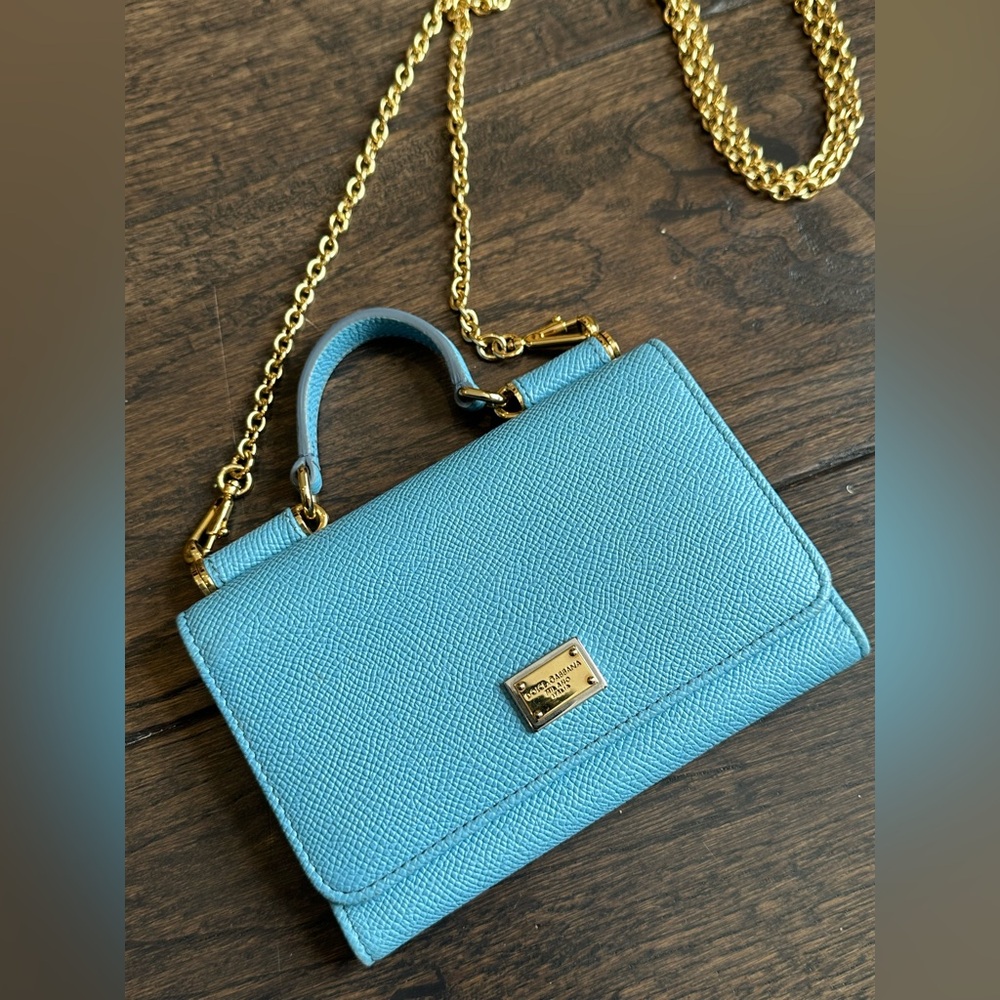 Dolce & Gabbana Blue Leather Miss Sicily Von Wallet on Chain Phone Bag